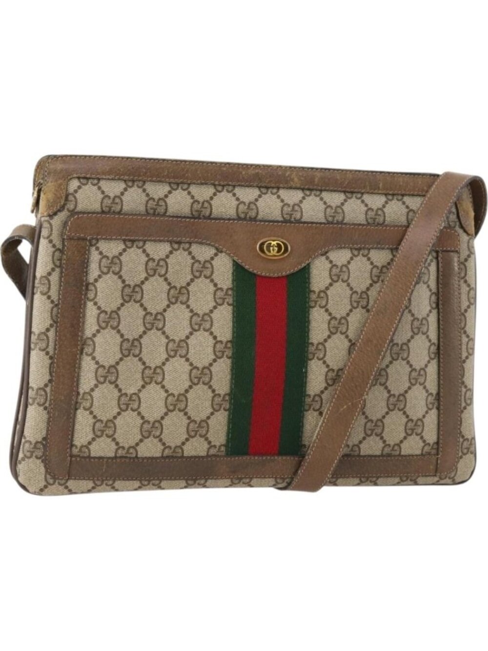 GUCCI GG Supreme Web Sherry Line Bag PVC Beige Gold 14 02 013